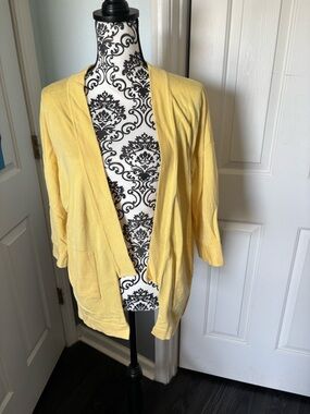 Light Yellow Open-Front Women’s Cardigan Sweater 3/4 sleeve